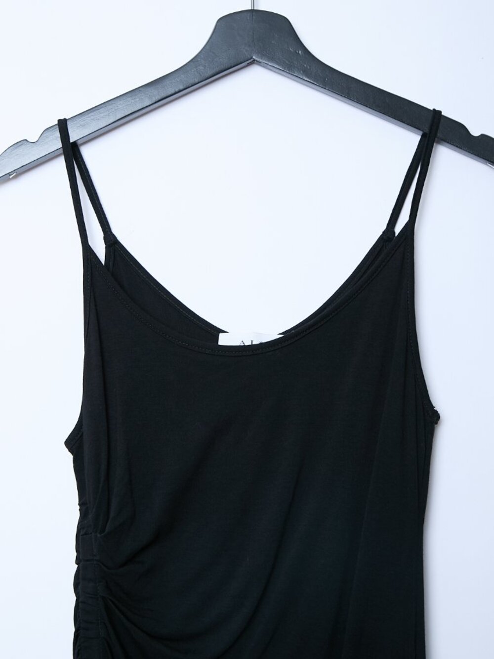 A.L.C. Lelah Ruched Side Spaghetti Thin Strap Slinky Black Midi Dress Cocktail - Picture 5 of 10
